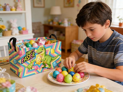 Essme Rectangular Easter Dinosaur Baskets,Kids Storage Basket with Handles for Boys Room Decor, Boys Box,Cute Storage Bin（Easter dinosaur）