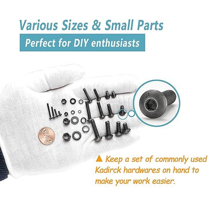Kadrick Metric Screw Assortment, 2000PCS Metric Bolt Assortment Kit M2 M3 M4 M5 Machine Screws with Lock & Flat Washers, Grade 10.9 Alloy Steel Hex Socket Button Head Black Screws Nuts and Bolts Kit