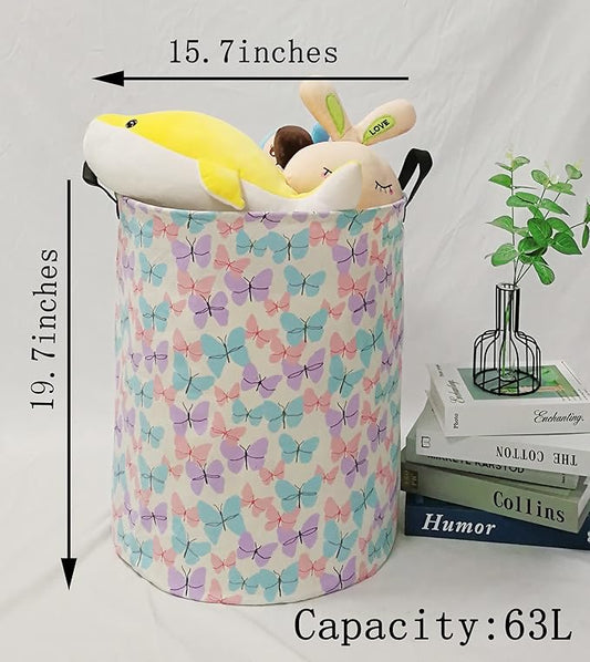 Storage Bins Toys Box Kids Baby Hamper Waterproof Laundry Basket Canvas Collapsible Gift Organizer Bin for Home/Dorm/Kitchen/Pet/Office/Closet/Shelf/Gift Baskets(Butterfly)
