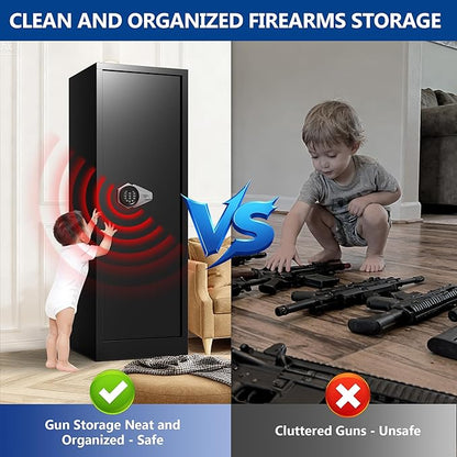 SHICHI 10-14 Gun Cabinet, Electronic Gun Safe for Rifles and Pistols, Gun Cabinet with Adjustable Shelves, Long Gun Safe with Dual Alarm & Mute Mode, Large Rifle Safes for Home