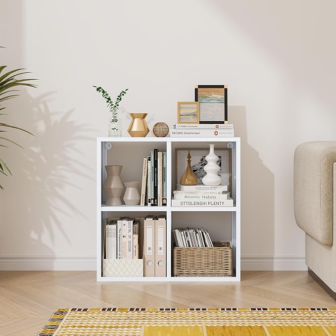 4-Cube Storage Organizer, Modern Cube Shelf, Small Bookshelf Storage Unit, Open Cubicle Bookcase for Living Room, Bathroom, Entrance Hall, Entryway