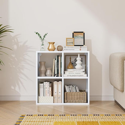 4-Cube Storage Organizer, Modern Cube Shelf, Small Bookshelf Storage Unit, Open Cubicle Bookcase for Living Room, Bathroom, Entrance Hall, Entryway