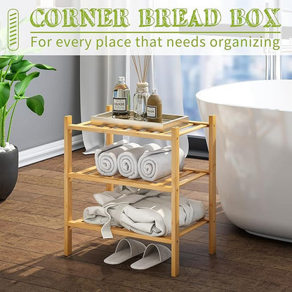 BMOSU 3-Tier Bamboo Small Shoe Rack Premium Stackable Shoe Shelf Storage Organizer for Hallway Closet Living Room Entryway Organizer (Natural Bamboo)