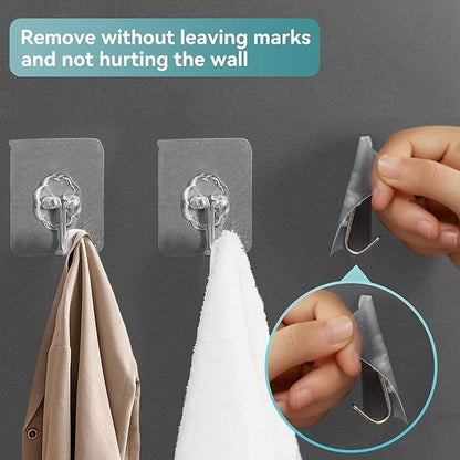 28 Pack Sticky Hooks for Hanging Heavy Duty, Wall Hooks Adhesive, Clear self Adhesive Hooks for Wall, Kitchen, Bathroom, Shower & Ceiling