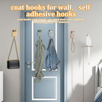 6Pcs Cute Creative Cat Coat Hook for Wall and Door-Max Load 10LB,Utility Heavy Duty Adhesive Wall Hook Mount for Coat, Towel,Scarf, Hat, Robes,Key and Other Items,Kawaii Room Decorative Hooks