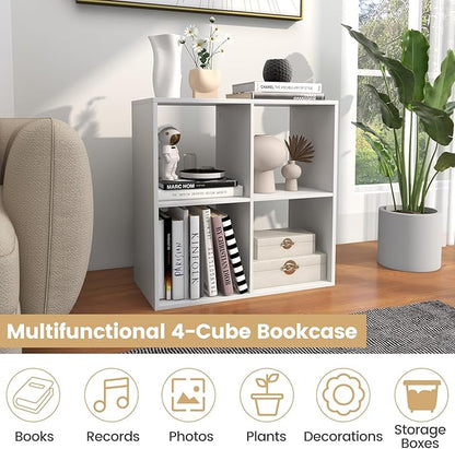 Giantex 4-Cube Bookcase, White Cubby Bookshelf w/Back Guardrail & Anti-Tipping Kits, 6-Tier Freestanding Storage Organizer with Shelves, Open Back Display Rack for Living Room, Bedroom, Study