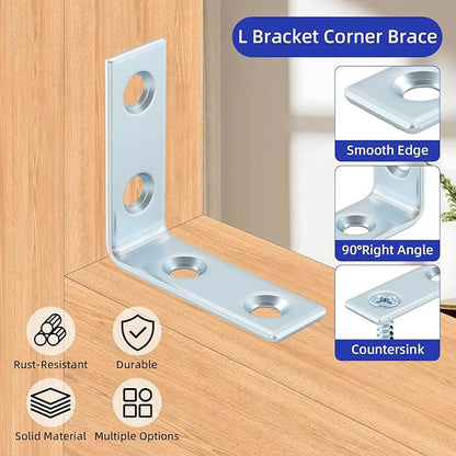 40 Pack L Bracket Corner Braces, Small Metal L Brackets for Wood, 1.5 inch Steel Joist Right Angle Brackets for Wood Shelves Chair Drawer Cabinet with Screws, Zinc Plated HOME MASTER HARDWARE