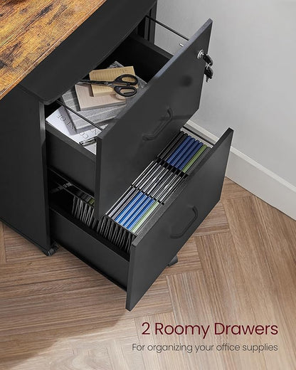 VASAGLE 2-Drawer File Cabinet, Locking Filing Cabinet for Home Office, Small Rolling Printer Stand, A4, Letter-Size Hanging Files, Assembly Required, Black ULCD027T16V2