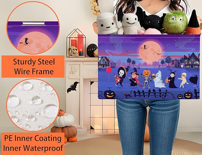 Large Halloween Themed Candy Gift Boo Basket for Kids Baby Personalized Adults Storage Bin Fall Decor(Line Up Spooky)