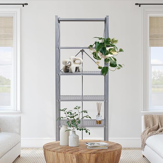 Origami RB Foldable 6 Tier Storage Rack with Wheels, Tall/Slim Model, Silver, Renewed