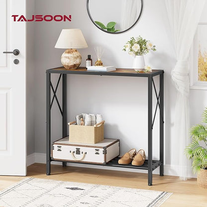 Tajsoon Console Table 28.3''L, 2 Tier Narrow Entryway Table with Open Shelves, Small Sofa Table for Living Room, Entrace, Hallway, Foyer, Corridor, Office, Rustic Brown