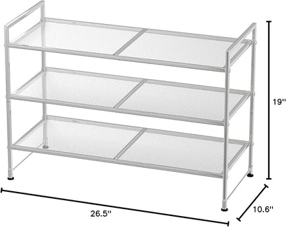 Simple Houseware 3-Tier Stackable Mesh Shoe Rack, Silver