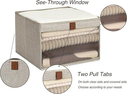 StorageWorks Closet Storage Bins, Extra Large Storage Baskets with Clear Window and Handles, Foldable Fabric Organizer for Clothes, Shelves, Brown and Beige, 3 Pack