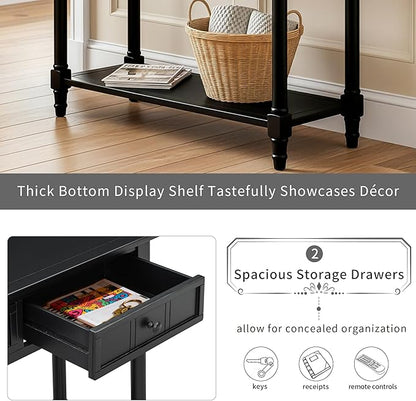 35.34" Console Table Traditional Design with Two Drawers and Bottom Shelf,Black
