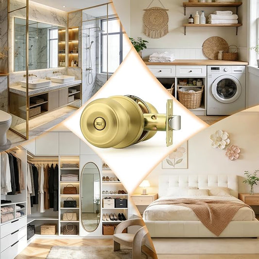 Probrico Brushed Brass Door Knob, Gold Bedroom Bathroom Door Knobs Inteior, Privacy Door Knobs, 1 Pack