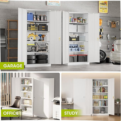 Greenvelly Metal Garage Storage Cabinet with Doors and Adjustable Shelves,72" Steel Lockable File Cabinet for Home Office,Garage,School(White,36" W x 18" D)