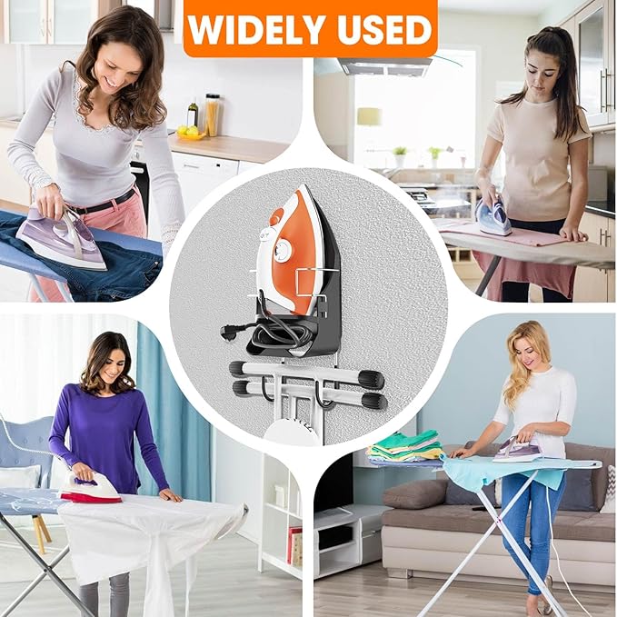 Wall Mount Iron,Ironing Board Hanger for Household Bathroom and Laundry Room, Electric Iron Holder with Hook-for Max 5.4" (Black)
