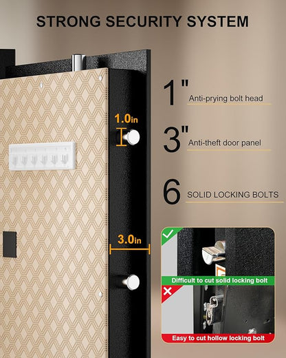 TIGERKING 7.2 Cu Ft Large Home Security Safe – Solid Steel Jewelry Cabinet, Touchscreen Keypad, Adjustable Shelves, Easy to Use, Anti-Theft Protection, Perfect for Families (Black, Classic Style)