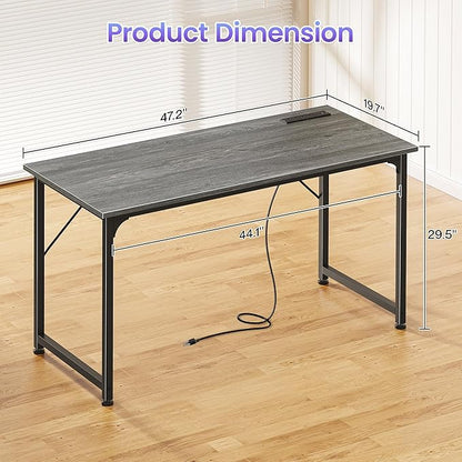 PRAISUN 47 X 20 Inch Office Computer Desk with Power Outlets and USB-C Port, Larger Gaming Desk, for Home Office, Study, Bedroom, Writing Work from Home Table, Metal Frame, Grey