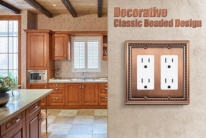 Henne Bery Sunken Pearls Heavdy Duty Decorative Wall Plate Switch Plate Outlet Cover (Double Decorator, Antique Copper)