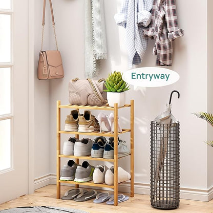 Small Shoe Rack, 6-Tier Shoe Shelf for Entryway, Bamboo Wood Shoe Rack for Closet & Hallway, Long 17.2IN | Beautiful | Functional | Sturdy | Durable
