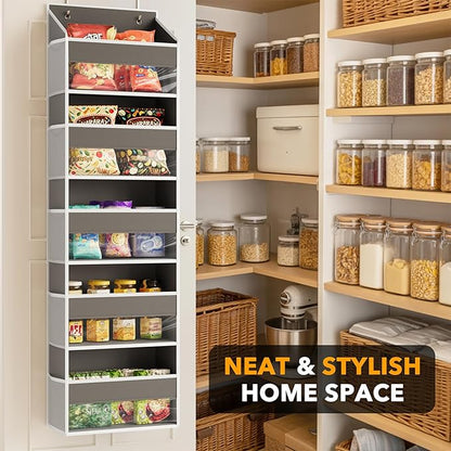 SpaceAid 1 Pack Over The Door Organizer with 5 Large Pockets and 10 Mesh Side Pockets, 5 Layers Door Organizer Hanging with Clear Window for Bedroom, Bathroom, Pantry and Nursery, Gray