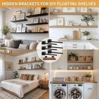 Floating Shelf Brackets, 8 inch Hidden Shelf Brackets Heavy Duty Blind Shelf Support, 150LBS Load Capacity, 6 Pack Floating Shelf Hardware for DIY Wood Wall Floating Shelves