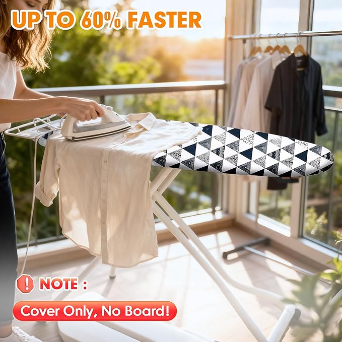 Ironing Board Cover and Pad, 18x49 Extra Wide Thick Iron Padding, Scorch & Stain Resistant Ironing Board Cover, Heavy Duty Iron Board Padded with Adjustable Fasteners, Geometric Triangles