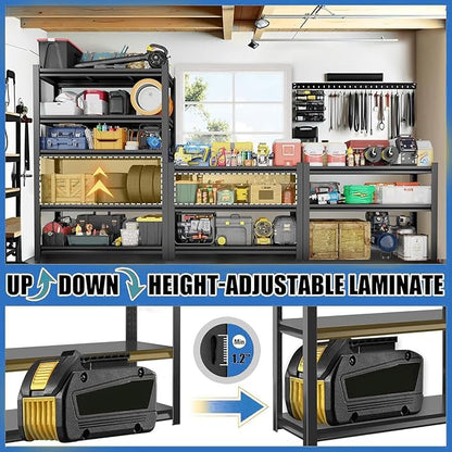 72"H Garage Shelving Storage Shelves 3000LBS Adjustable Metal Shelf 5 Tier Shelves for Garage Storage Shelving Unit Metal Storage Rack for Basement, Warehouse, Pantry, Kitchen 35.4"W × 11.8"D × 72"H