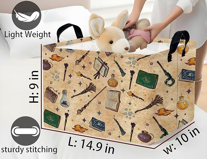 Large Kids Book Basket Foldable Nursery Baby Storage Bin Collapsible Box Organizer Magic Bedroom Decor (Retro)