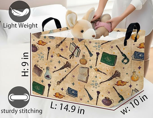 Large Kids Book Basket Foldable Nursery Baby Storage Bin Collapsible Box Organizer Magic Bedroom Decor (Retro)