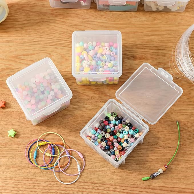 10-Pack Small Plastic Containers with Lids, Clear Stackable Storage Boxes & Bins Organizer for Bead Organizer, Craft Storage, Stickers, Jewelry & Small Items – Square Small