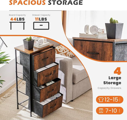 Sweetcrispy 4 Drawer Dresser, Fabric Storage Tower Organizer with Sturdy Steel Frame and Wood Top, Easy Pull Handles, for Bedroom, Closet, Entryway, Hallway, Brown