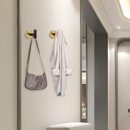 4 Pack Robe Towel Hooks Coat Black Gold Wall Hook Stainless Steel Heavy Duty Door Hanger Towel Robe Clothes Cabinet Closet Sponges Hook for Bathroom Bedroom Kitchen Hotel Pool
