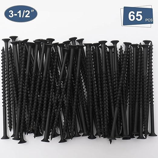65pcs #10 × 3-1/2 inch High Hardness Drywall Screws, Black, Coarse Thread, Phillips Drive, Bugle Head, Black Wood Screws, Long Screws, Wood and More