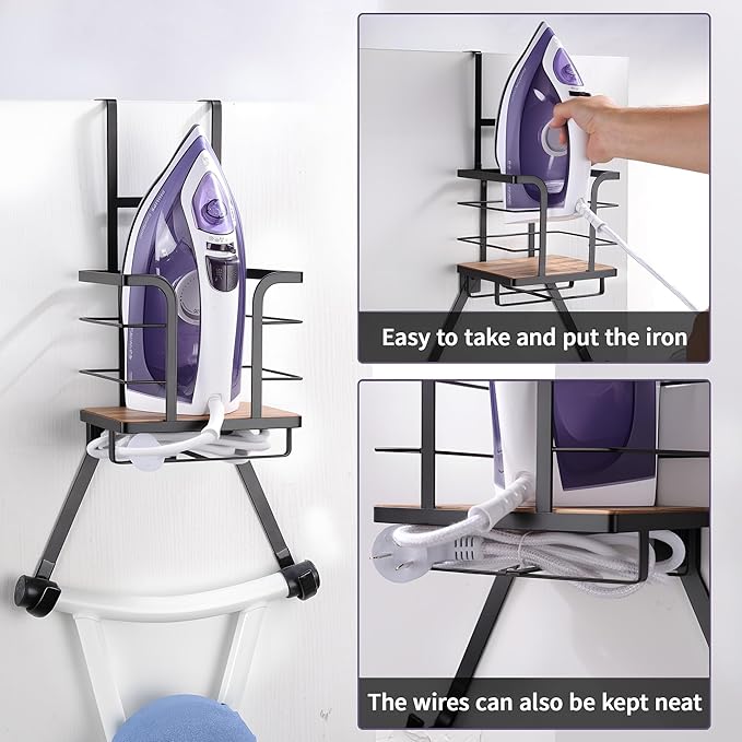 Over the Door Ironing Board Holder - Iron Board Hanger Wall Mount Ironing Board Storage with T/Y Shape Design for Space Saving, No Drilling