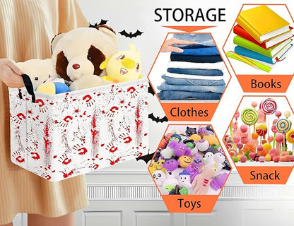 Large Halloween Themed Candy Gift Boo Basket for Kids Baby Personalized Adults Storage Bin Fall Decor(Fingerprint Blood Stain)
