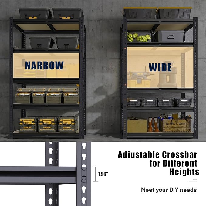 5 Tier Metal Garage Shelves, Storage Shelf Rack 2400 lbs, 28''×12''×60'' Adjustable Shelving, Metal Shelves for Garage, Organizer Shelving