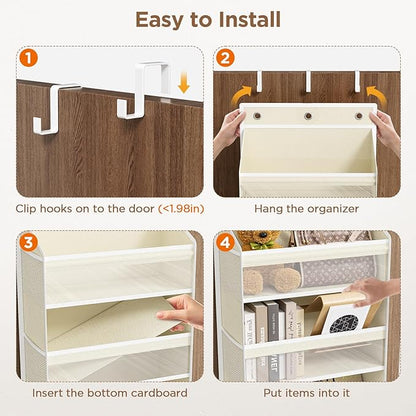 Over The Door Organizer, 8 Shelf Door Hanging Organizers with 8 Large Capacity Pockets, Back of Door Organizer Storage Hanging Shelves for Closet Bathroom Bedroom Nursery