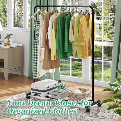 Simple Trending Standard Clothes Clothing Garment Rack with Storage Shelves, Rolling Clothes Organizer on Wheels for Hanging Clothes, Black