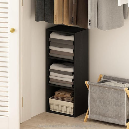 Furinno Reed Closet Organizers and Storage, 3-Tier Closet Organizer, Open Shelf Closet Storage, for Wardrobe, Bedroom, Living Room, Blackwood