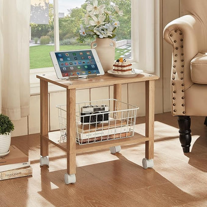2 Tier Printer Stand with Storage,Under Desk Shelf Printer Table,Small Printer Stand with Wheels,Rolling Printer Cart for Office