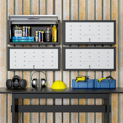 Metal Wall Cabinet,Wall Mounted Garage Cabinets with Lockable Up-Flip Door,Hanging Storage Cabinet 130 lbs Capacity,Floating Cabinet for Tool Organization in Basement,Workshop,Kitchen,Black/Grey