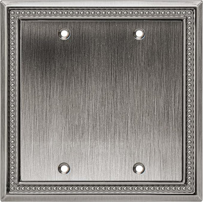 Henne Bery Sunken Pearls Heavy Duty Decorative Wall Plate Switch Plate Outlet Cover (Double Blank, Heirloom Silver)