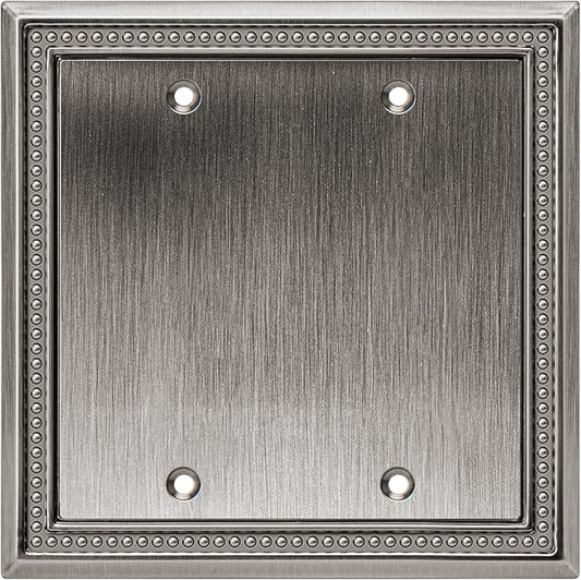 Henne Bery Sunken Pearls Heavy Duty Decorative Wall Plate Switch Plate Outlet Cover (Double Blank, Heirloom Silver)