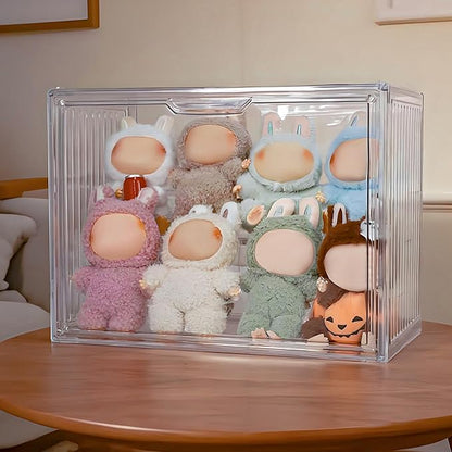 Clear Doll Storage Box Compatible with Labubu - Stackable Organizer for 15-17cm Dolls & Accessories, Transparent Display Case for Collectibles, Action Figures, and Toy Clothes