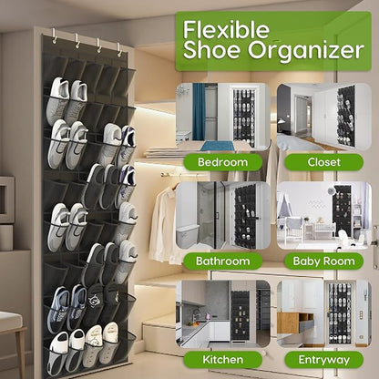 Unjumbly Over the Door Shoe Organizer with 40 Large Breathable Mesh Pockets, Space Saving Shoe Holder, Hanging Shoe Rack for Entryway Bedroom Closet Storage (Black, 40 Pockets)