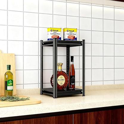 Kitchen Storage Shelves, 22''H*14''W Microwave Stand, Adjustable Metal Shelving, 800LBS Bakers Rack, Black Kitchen Shelf, 2-Tier Shelving Unit for Bathroom, Pantry, Laundry, Closet, Garage