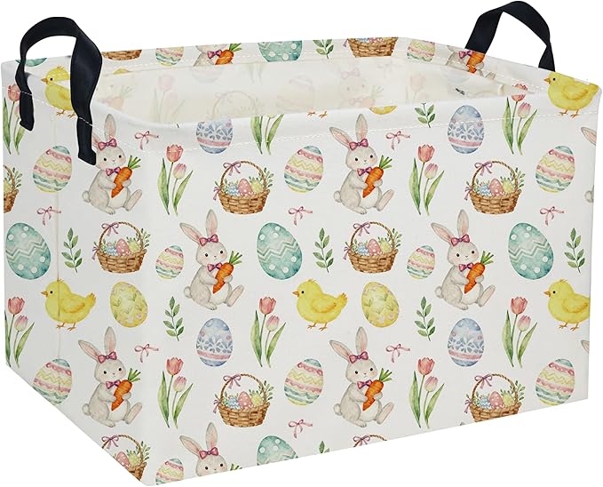 Easter Basket for Kids Easter Gift Basket Empty Baby Easter Basket for Boys and Girls Rectangular Toy Storage Basket Organizer Bin Box Cute Easter Egg Room Decor for Home(Easter Gift Basket)