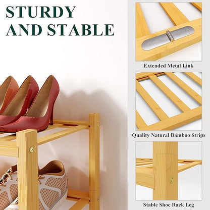 Smiry Bamboo Shoe Rack for Closet, 5 Tier Wooden Stackable Shoe Organizer, Free Standing Shoes Storage Shelf for Entryway, Front Door Entrance, Natural